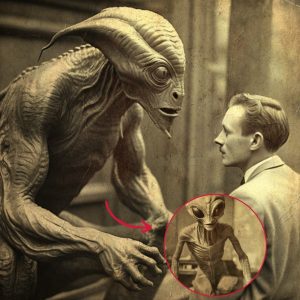 Descubriendo lo inexplicable: fotografías antiguas revelan un enigmático encuentro entre el hombre y un extraterrestre.