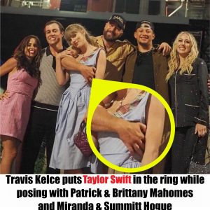 HOT NEWS: Travis Kelce puts Taylor Swift in the ring while posing with Patrick & Brittany Mahomes and Miranda & Summitt Hogue.